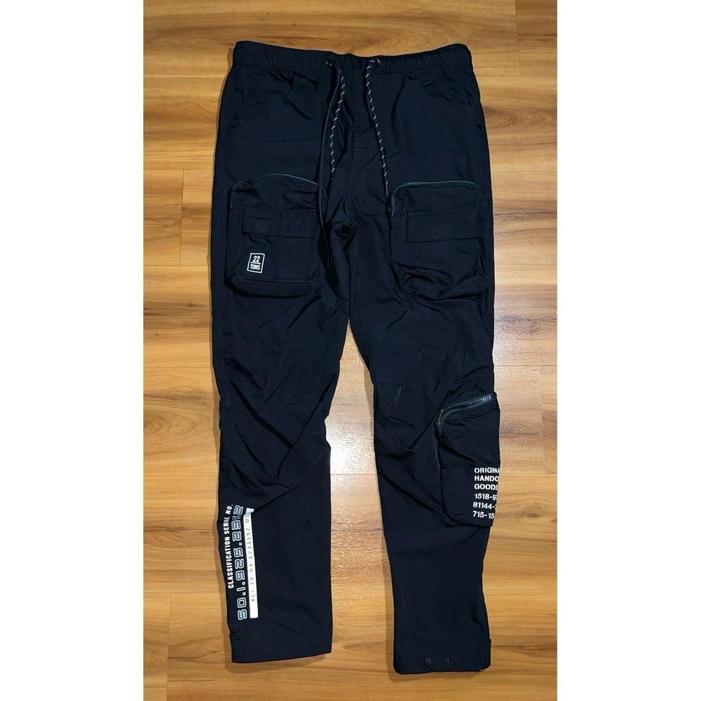 Mens Smoke Rise Black Utility Nylon Quick Dry Drawstring Slim Cargo Pants